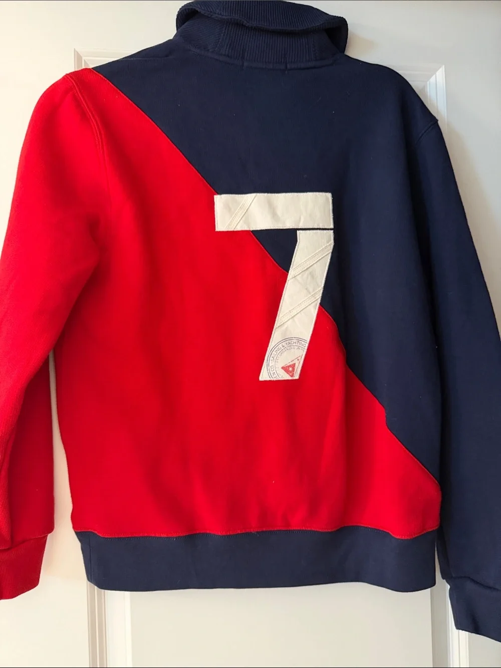 Ralph Lauren Navy & Red Diagonal Flag Shawl-Collar Pullover